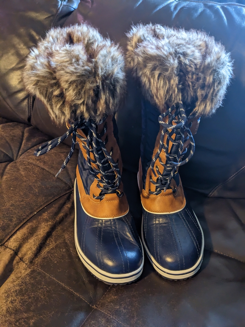 Sorel Womens Snow Boots Size 9 Womens Tan Brown Suede Joan of Arctic Faux Fur
